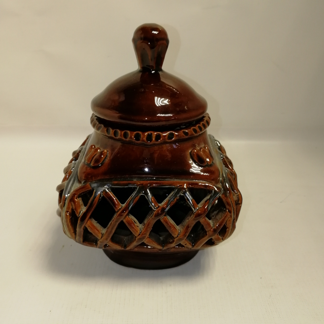 Шкатулка-вазочка с крышкой, керамика, СССР. Картинка 1